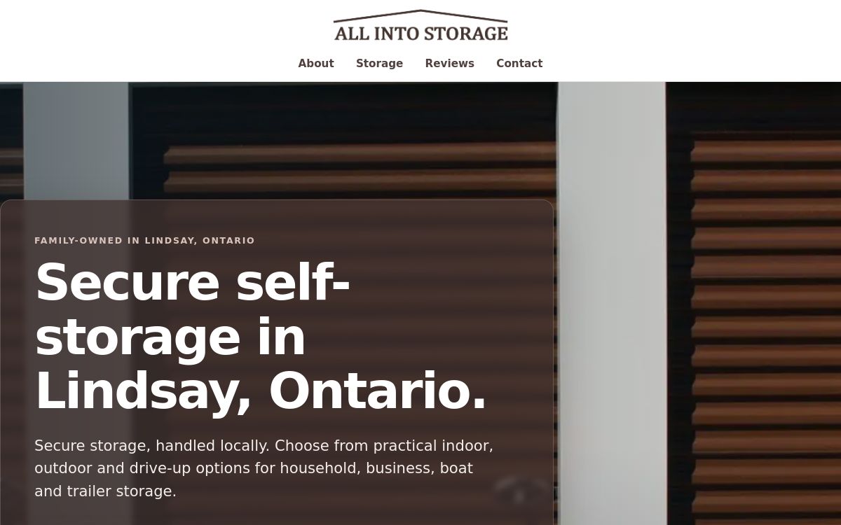 Screenshot of the All Into Storage website homepage